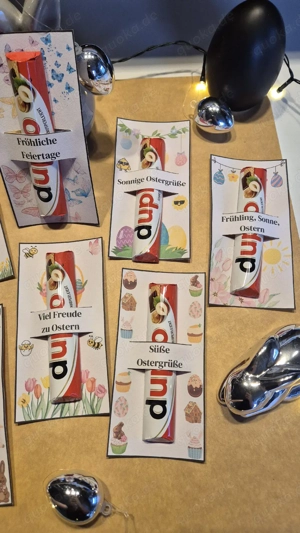 Osterdeko, Osterkarten 8x, für Duplo oder Kinderriegel, Tischdeko, Geschenk, Ostern, Handgemacht  Bild 2