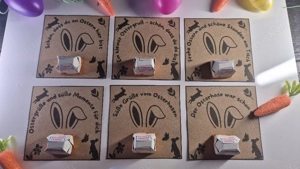 Osterdeko, Osterkarten 12 x, Tischdeko, Geschenk, Ostern mit Spruch, Handgemacht 