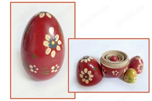 Osterei rot Holzei Matroschka Style Russisches Ei im Ei handbemalt 10cm vintage 60er