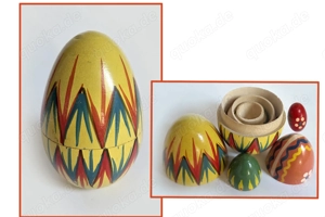 Osterei gelb Holzei Matroschka Style Russisches Ei im Ei handbemalt 10cm vintage 60er