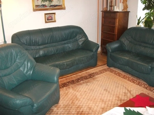 Couchgarnitur 3-2-1 grün aus Leder 