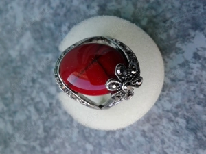 Fashion Ring silberfarben roter Türkisstein