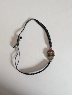 Makramee Armband schwarz - Sugar Skull Anhänger, verstellbar, Unisex
