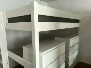 Buche Massivholz Hochbett weiss 140x200 Liegefläche 