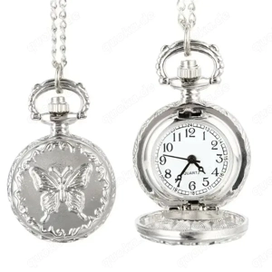 THU-1.26 Halskette mit Uhr, Taschenuhr, Pocket Watch, Damenuhr, Schmetterling, Silber fbg. neu, new