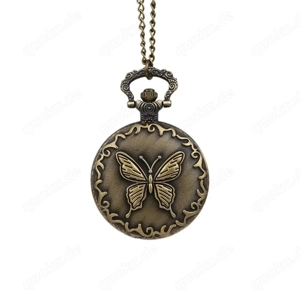 THU-2.26 Halskette mit Uhr, Umhänge Uhr mit Schmetterling, Damen Uhr, Kettenuhr Bronze fbg. NEU NEW