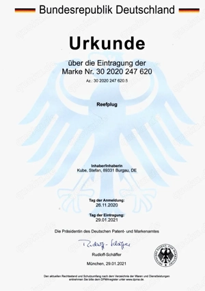 wortmarke Reefplug markenname meerwasser