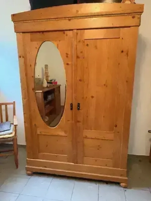 Restaurierter Jugendstil   Weichholzschrank um 1900  mit Spiegeltür  zerlegbar