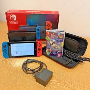 Nintendo switch 1 neon konsole Spielen mit Verpakung Just Dance 2022 und Zubehör