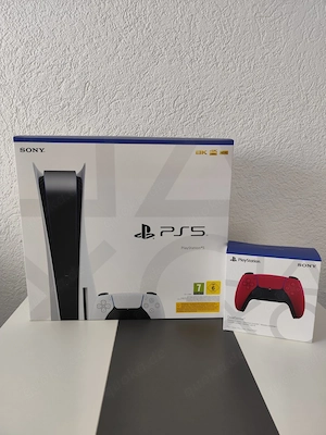 Sony Playstation 5 spiele konsole mit Verpakung und neue PS5 Disk laufwerk + rot-Controllern