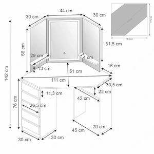 Eckschminktisch Arielle Weiß 110 cm