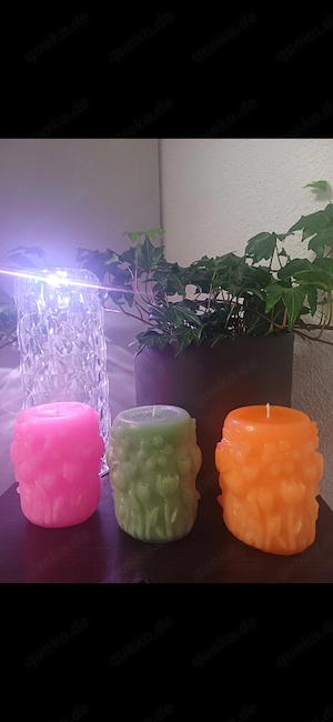 Frühlingsblumen Kerze, Stumpenkerzen mit Blumen Motiv