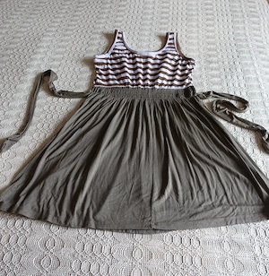 Damen - Kleid, Sommerkleid, Trägerkleid, Trägerrock, Gr. S bzw. ca. Gr. 36, beige braun, Bindebänder