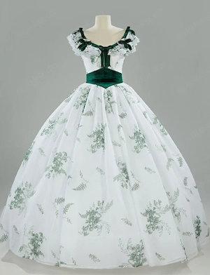 Rokoko Vintage Ballkleid Set Scarlett Floral Grün Blatt Kleid Kostüm Größe L. Neu. 