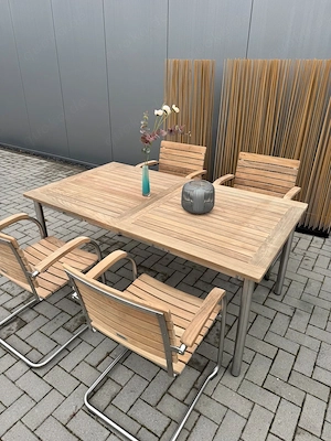 Garpa Bolero Teak Gartenset 4 Stühle Tisch 165220x90 cm
