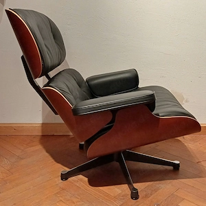 Vitra. Eames Lounge Chair & Ottoman Leder Schwarz Kirschbaum Top Zustand Vintage Bild 5