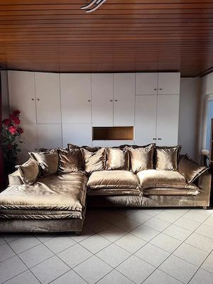 Couch, Sofa, Ecksofa, Eckcouch XXL, Modell Ceretto, Micasa, Brauner Samtstoff