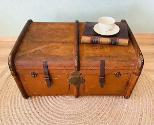 Antiker Überseekoffer (1890er)   historisch, Originalzustand, Wappen-Muster, Berlichingen