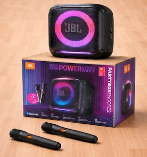 JBL Partybox Encore 2 mit 2x Mikrofon.