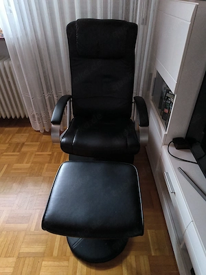 Relaxsessel Fernsehsessel mit Liegefunktion, drehbar und mit Hocker schwarz 