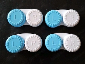 Kontaktlinsenbehälter neu 4 Stück als Set Blauweiß getrennt für L