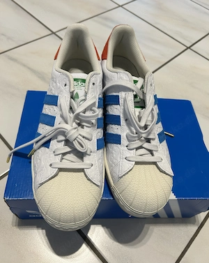 adidas Originals Superstar Herren Weiß Blau Rot Größe 43 1 3