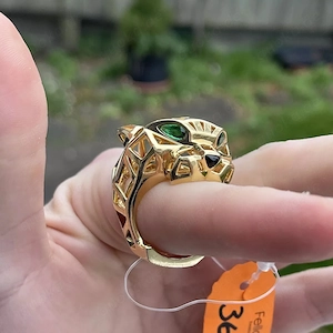 Cartier Panther Tsavorit grüner Granat 18kt Gold Ring SELTEN SCHWER 36,48 Gramm