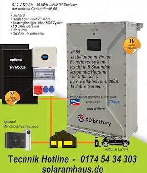 IP65-LiFePO4 Speicher 51,2 V 320 Ah 16 kWh der neusten Generation