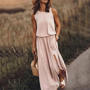 Neu Misslook Kleid Sommerkleid Maxikleid rosé Schlitz S 36