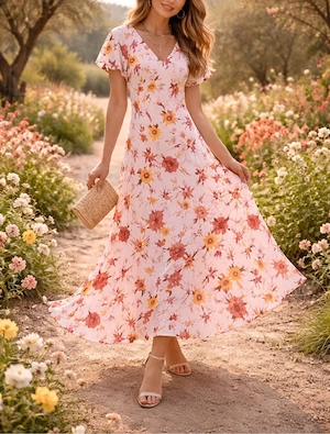 Neu Zara Kleid Sommerkleid Maxikleid rot floral Chiffon L 40 