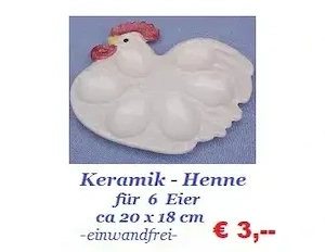für Ihre Ostereier = Keramikhenne, Blechdose, Filzkörbchen