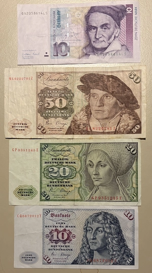 50 Mark-Schein, 20 Mark-Schein , 2x 10 Mark-Schein  