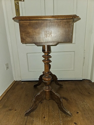 Antik! Schöner, alter Biedermeier Tisch Nähtisch mit Deckel und 2 Schubladen! Rarität! Bild 5