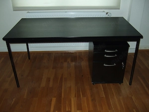Büro-Schreibtisch mit Rollcontainer für Hängehefter, beides schwarz Bild 3