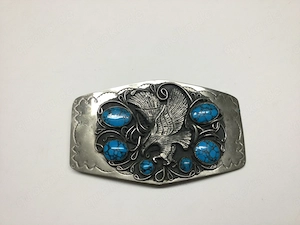 Gürtelschnalle USA Vintage Adler Versilbert mit Türkisen 