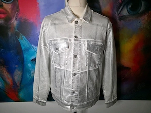 CALVIN KLEIN Herren Jeansjacke XL Andy Warhol silber gewachst