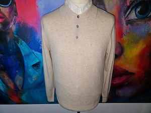 Galeria Kaschmir Pullover mit Kragen Größe XL melange creme