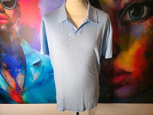 GANT Leinen Polo-Shirt Gr. XL mit Resort Kragen knopflos blau