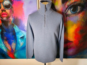 Maerz Muenchen Merino Troyer Pullover 1 4 Zipper Gr. 56 XXL blau