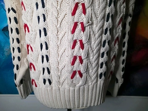 GANT Damen Pullover XL weiß Zopfmuster bunte Bänder Bild 4