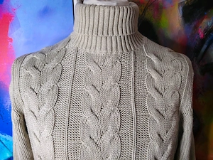MORRIS Rollneck Pullover Zopfstrickmuster Größe L im beige -top Bild 2