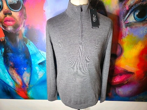 S.Oliver Merino Troyer Pullover Viertelreißverschluss Gr. L grau