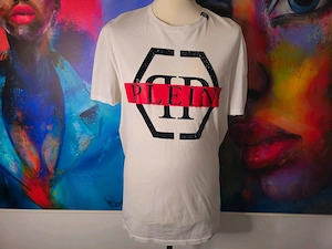 Philipp Plein Designer T-Shirt Größe XL weiß mit charakt. Hexagon