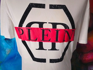 Philipp Plein Designer T-Shirt Größe XL weiß mit charakt. Hexagon Bild 2