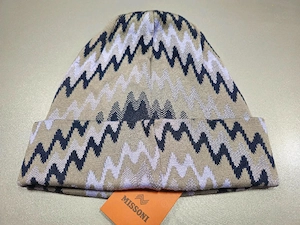 Missoni Designer Beanie Wollmütze Zickzack Muster grau-lila-blau