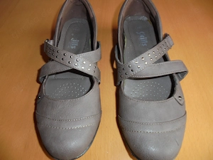 Damen Riemenschuh - Halbschuh braun-grau Gr. 38-39 v. Skills  Klettverschluss