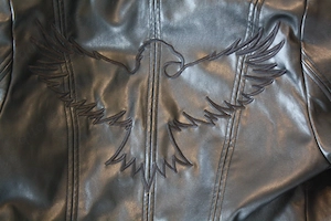 E M P  Black Premium Lederjacke mit Stickerei Adler stickerei veganes Lederjacke NEU S 36 Y2k