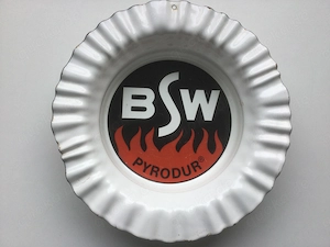 BSW Pyrodur Sammler Emailschild Tellerform 