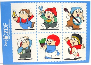 Mainzelmännchen - ZDF - Postkarte + Aufkleber   Sticker aus den 1980er Jahren