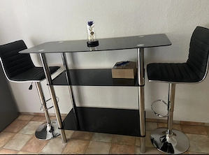 Bar aus Glas mit Hocker aus Leder